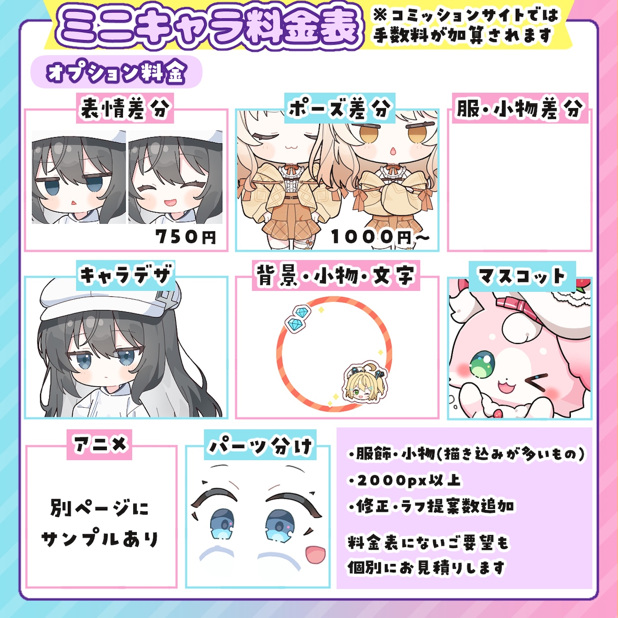 配信サムネ、立ち絵、アイコンに！ミニキャラ描きます ―差分、アニメ、背景…多彩なオプションで理想をかたちに！ イメージ3