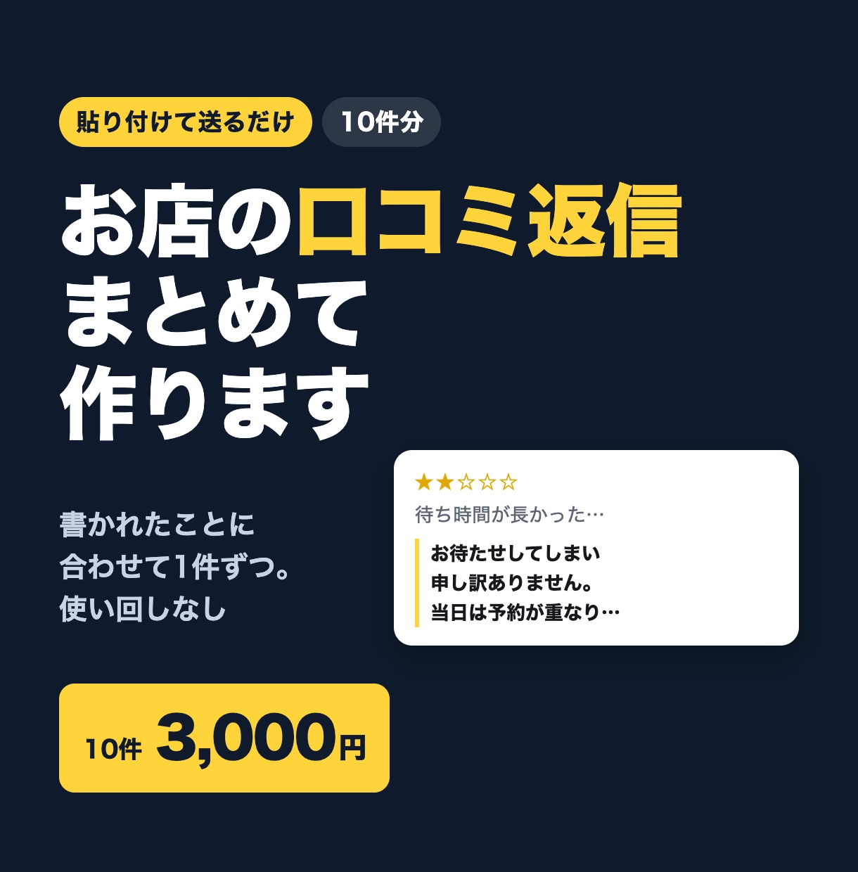 お店の口コミへの返信文を10件まとめて作ります 貼り付けて送るだけ。書かれたことに合わせて1件ずつ イメージ1