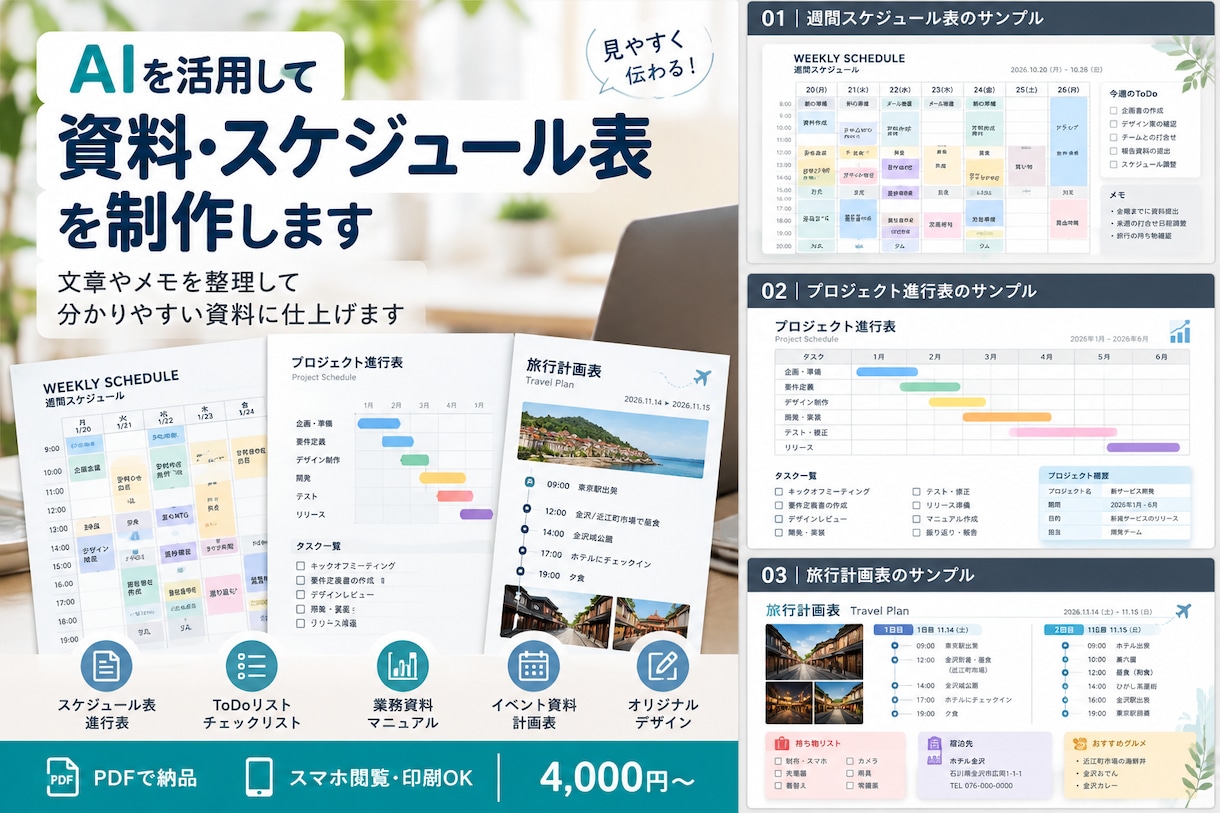 AI活用で資料やスケジュール表を制作します AI活用で見やすく伝わる資料を丁寧に制作！ イメージ1