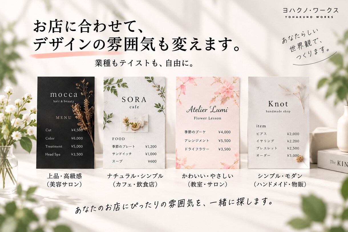 お店らしいメニュー・料金表をデザインします 頼み方が分からなくても大丈夫。相談しながら整えます イメージ3