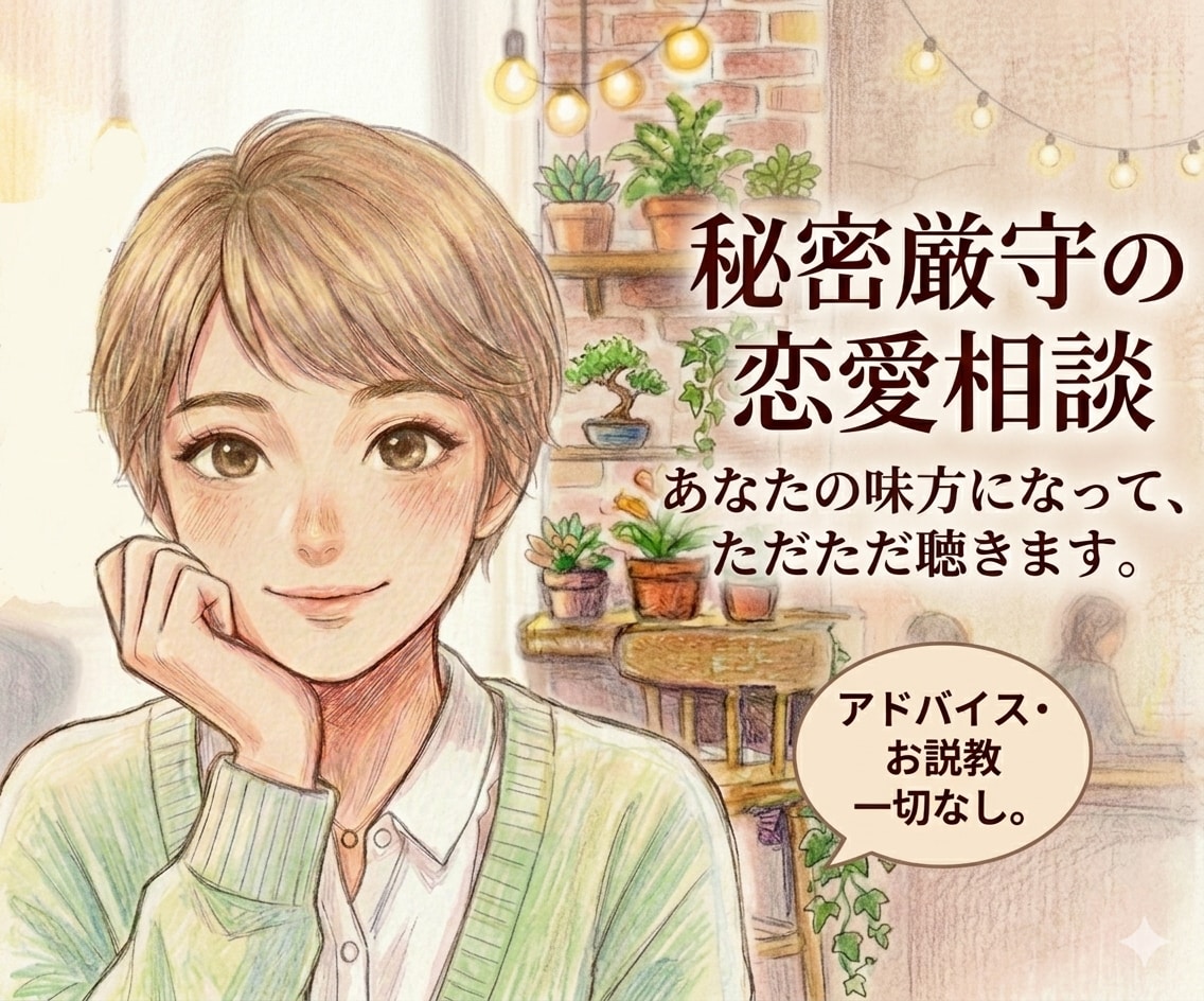 アドバイスなし。唯々あなたのお話お聴きします ただ話を聞いてほしいだけ。その思いに寄り添います。 イメージ1