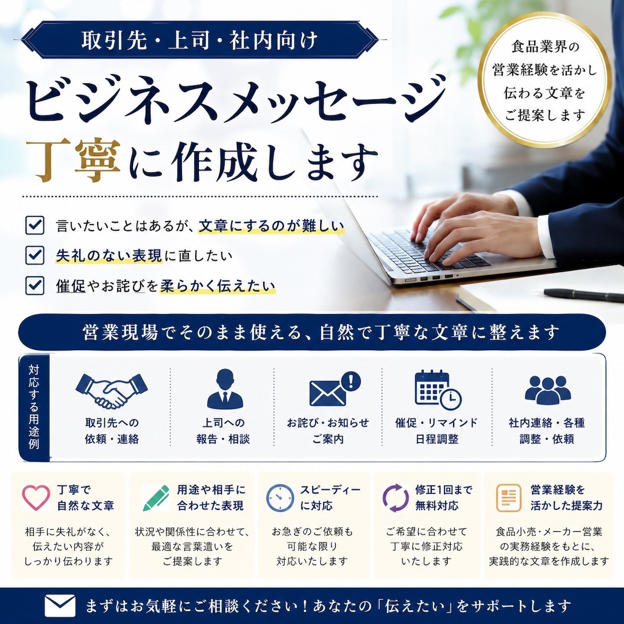 ビジネスメール・依頼文・お詫び文を作成します 依頼・お詫び・催促・報告メッセージを、作成 イメージ1