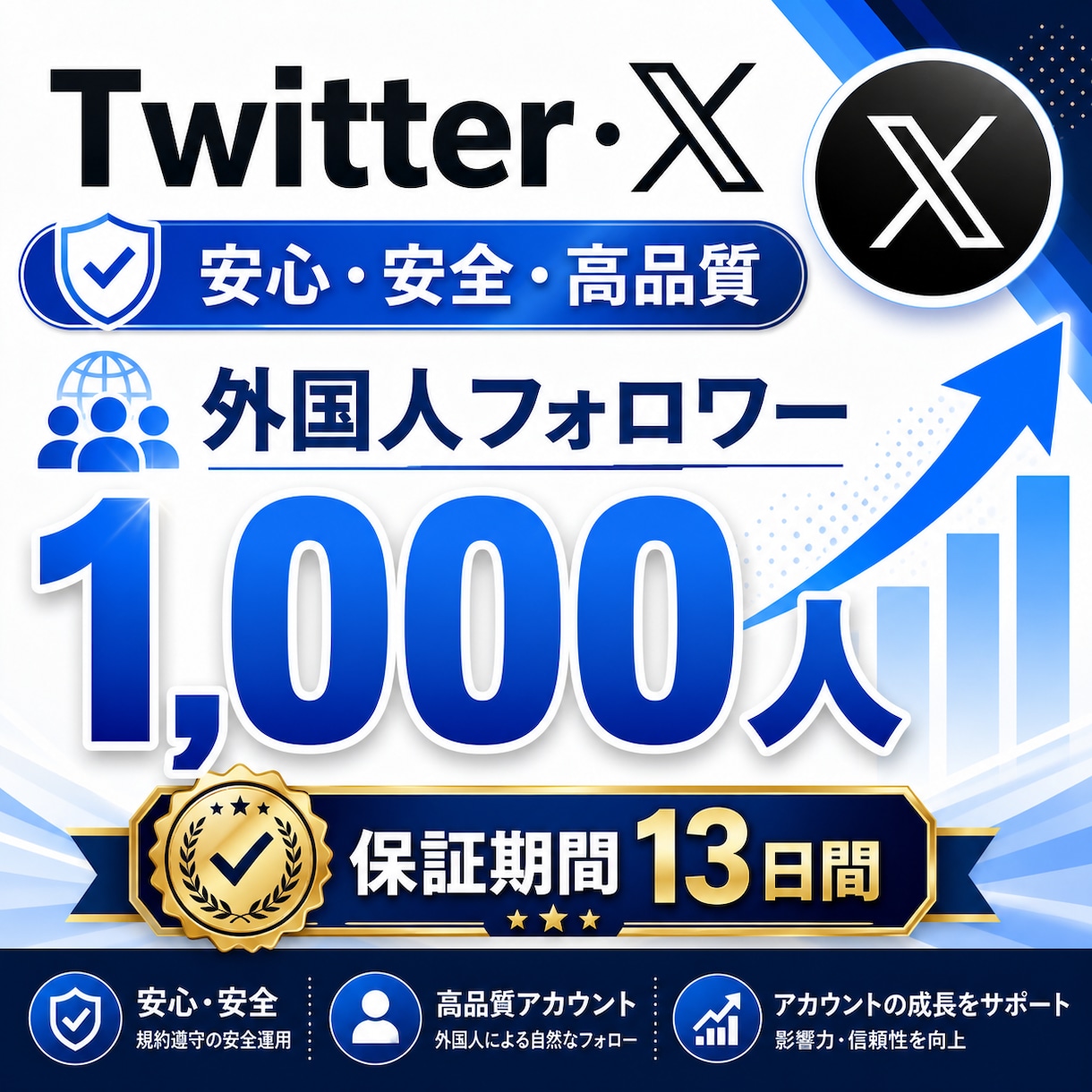 X・旧Twitterの外国人フォロワーを増加します 低価格でXフォロワー1000増加！ イメージ1