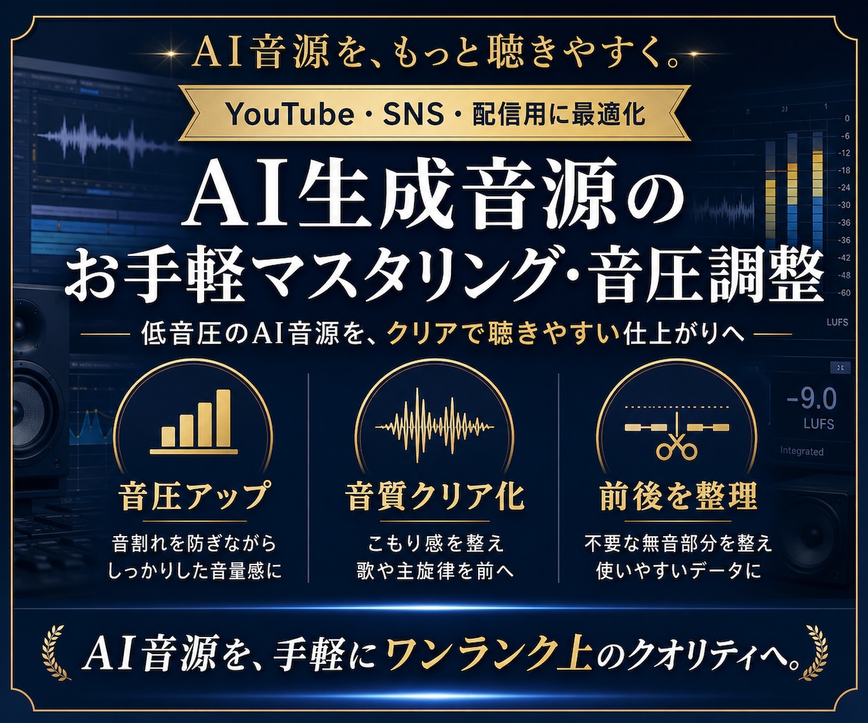 AI生成の曲を聴きやすいプロ仕様の音圧に調整します AI音源をクリアで迫力ある音質へ イメージ1