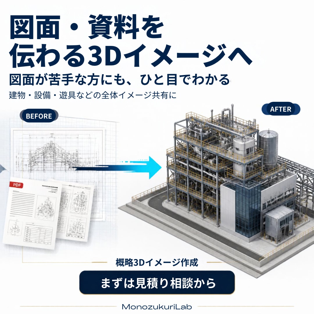 2D図面を分かりやすく3D化します 図面が苦手な方にも形が伝わる説明用3Dイメージへ イメージ1