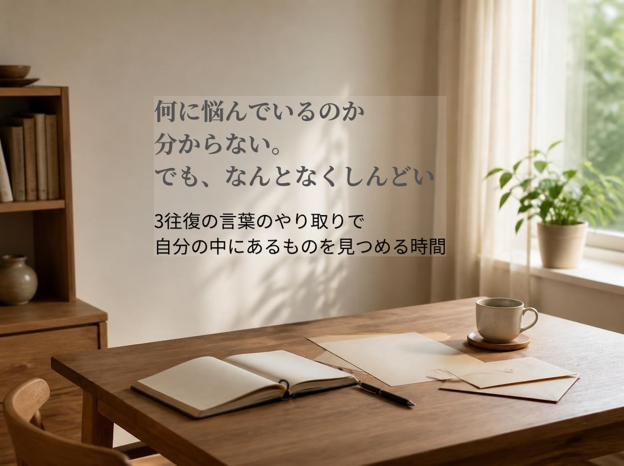 頭の中のモヤモヤを一緒に言葉にします 何に悩んでいるのか分からない。でも、なんとなくしんどい。 イメージ1