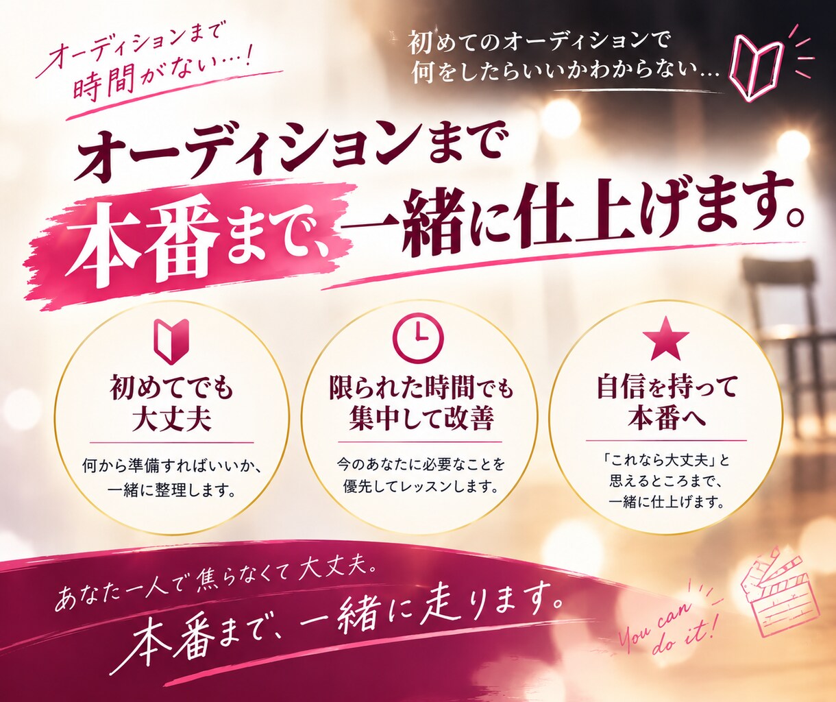 俳優オーディション対策！本番まで徹底サポートします 初オーディションの方も集中レッスンで自信を持って本番へ！ イメージ3