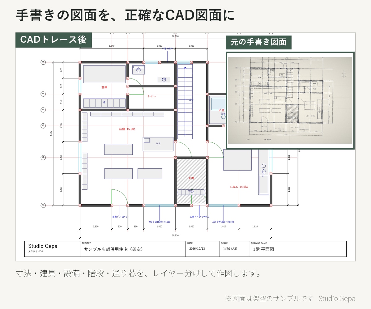 手書き・PDF図面を正確にCAD化します 店舗設計20年。Vectorworks16年で丁寧に清書 イメージ2