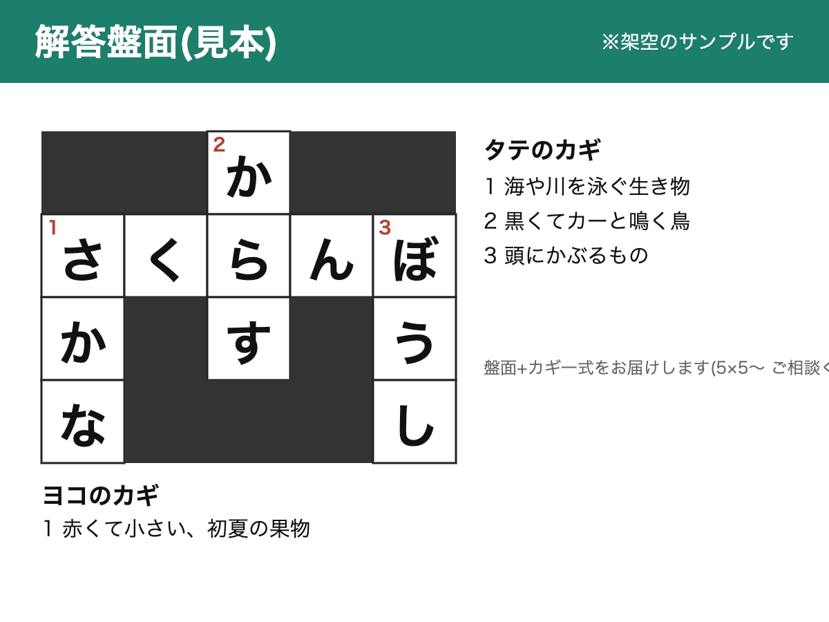 オリジナルクロスワードを作成します 指定の言葉入り!盤面とカギ一式をまとめてお届け イメージ1