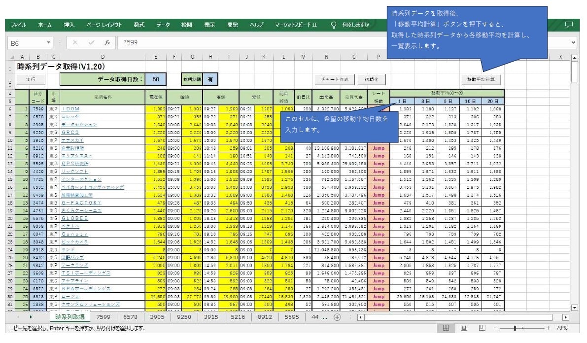 株分析【株価移動平均】楽天RSSを使い分析します 。Excelを使って、データ収集・分析作業の効率化に貢献♪ イメージ5