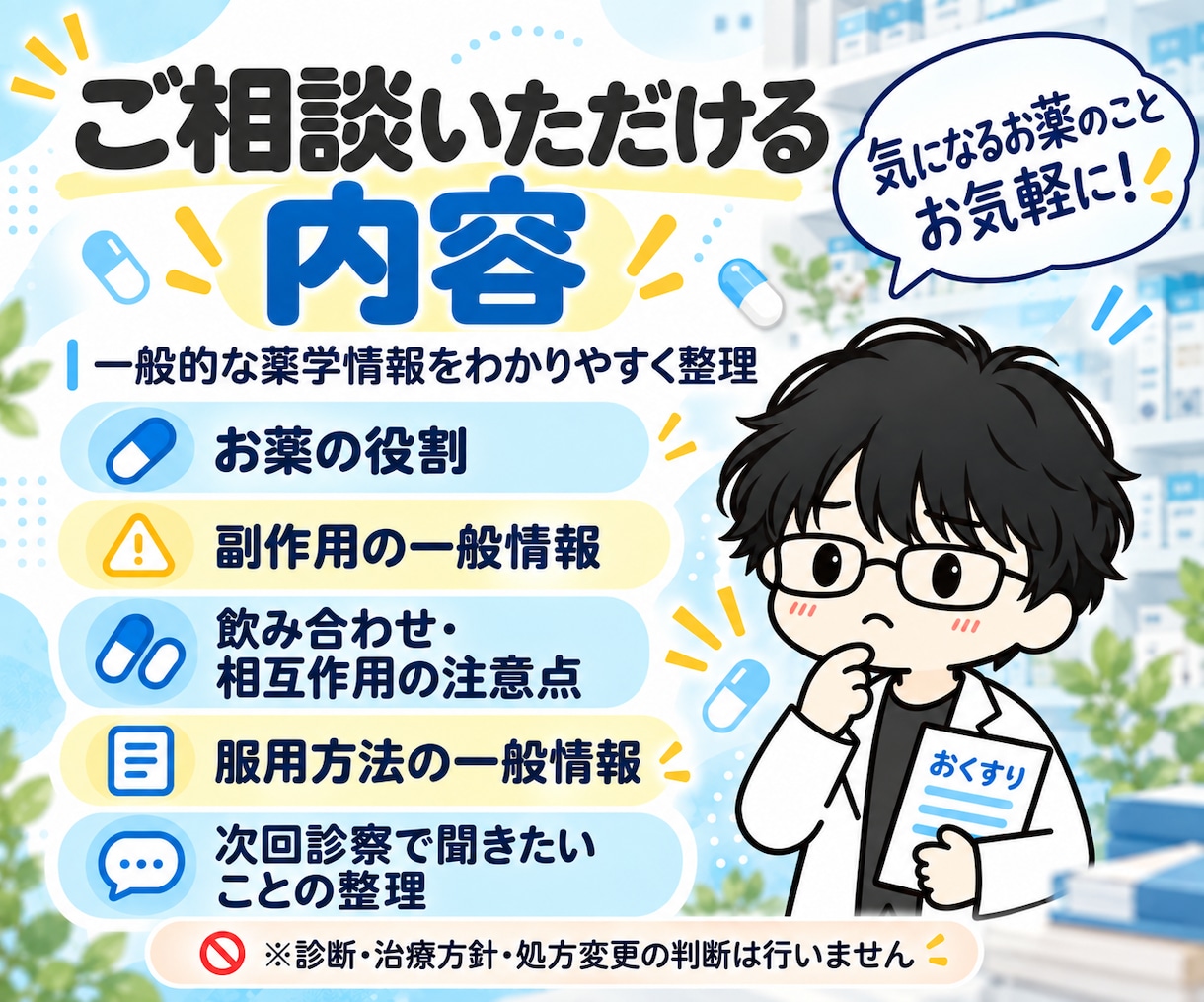 こころのお薬の不安・疑問を薬剤師が整理します 精神科病院10年以上｜服薬指導・心理教育延べ300人以上 イメージ3