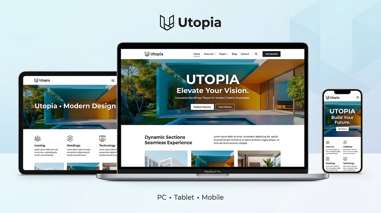 独自ワードプレステーマUtopiaでHP制作します 他にはない唯一無二のデザインであなたのビジネスを加速させます イメージ1