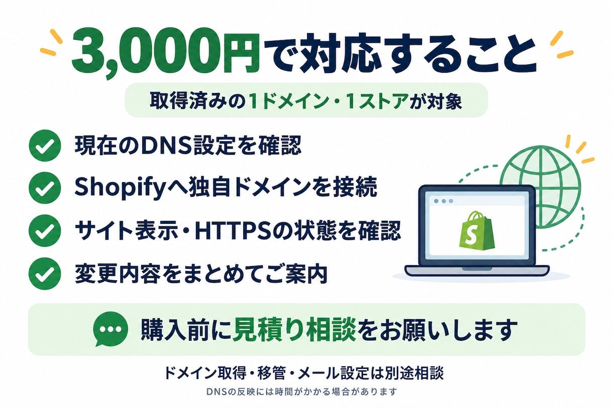 Shopifyの独自ドメイン接続を代行します DNS設定から接続確認まで、面倒な設定をお任せください イメージ2