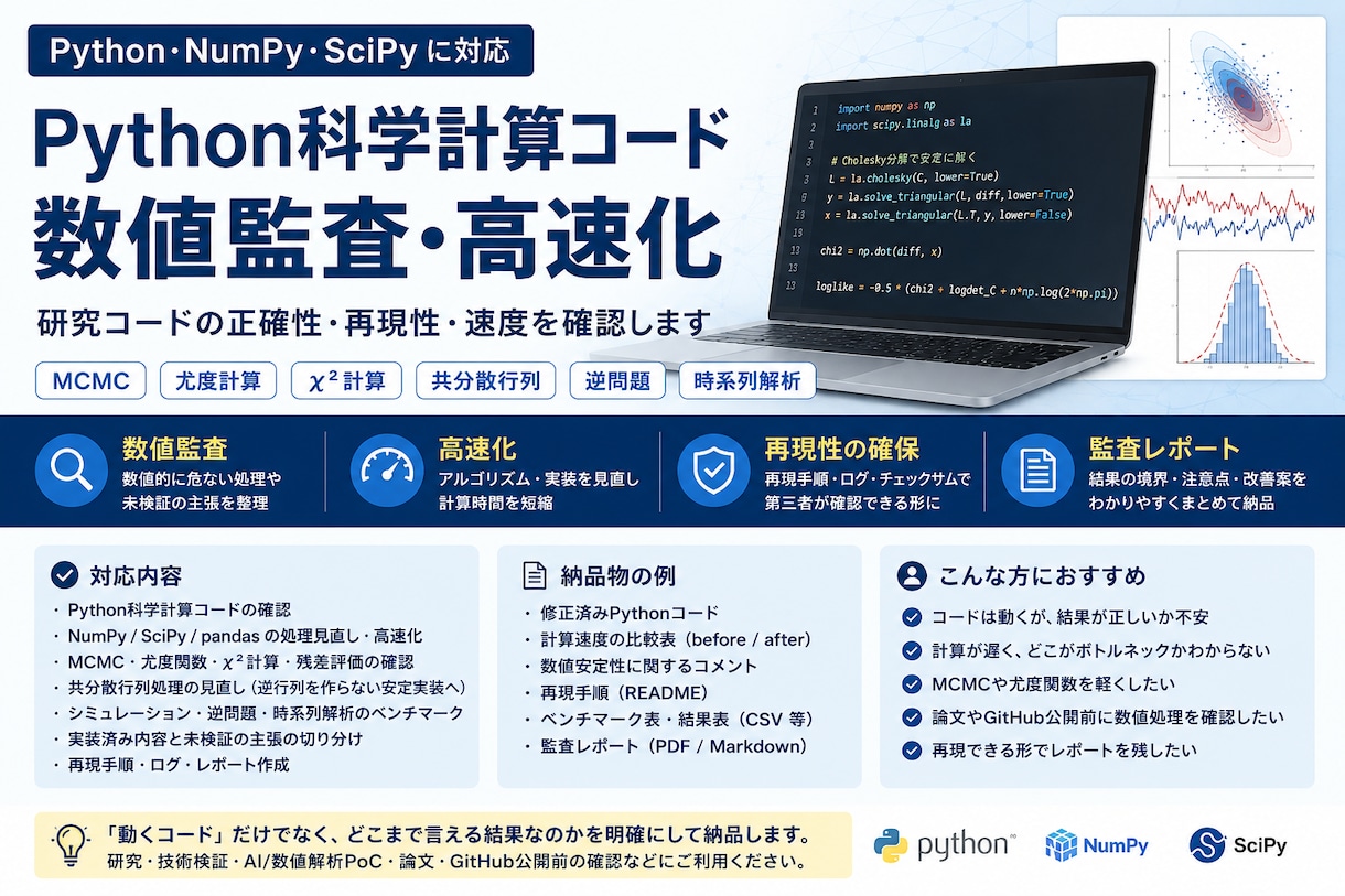 Python科学計算を監査します 数値解析コードを高速化・再現性整理 イメージ1