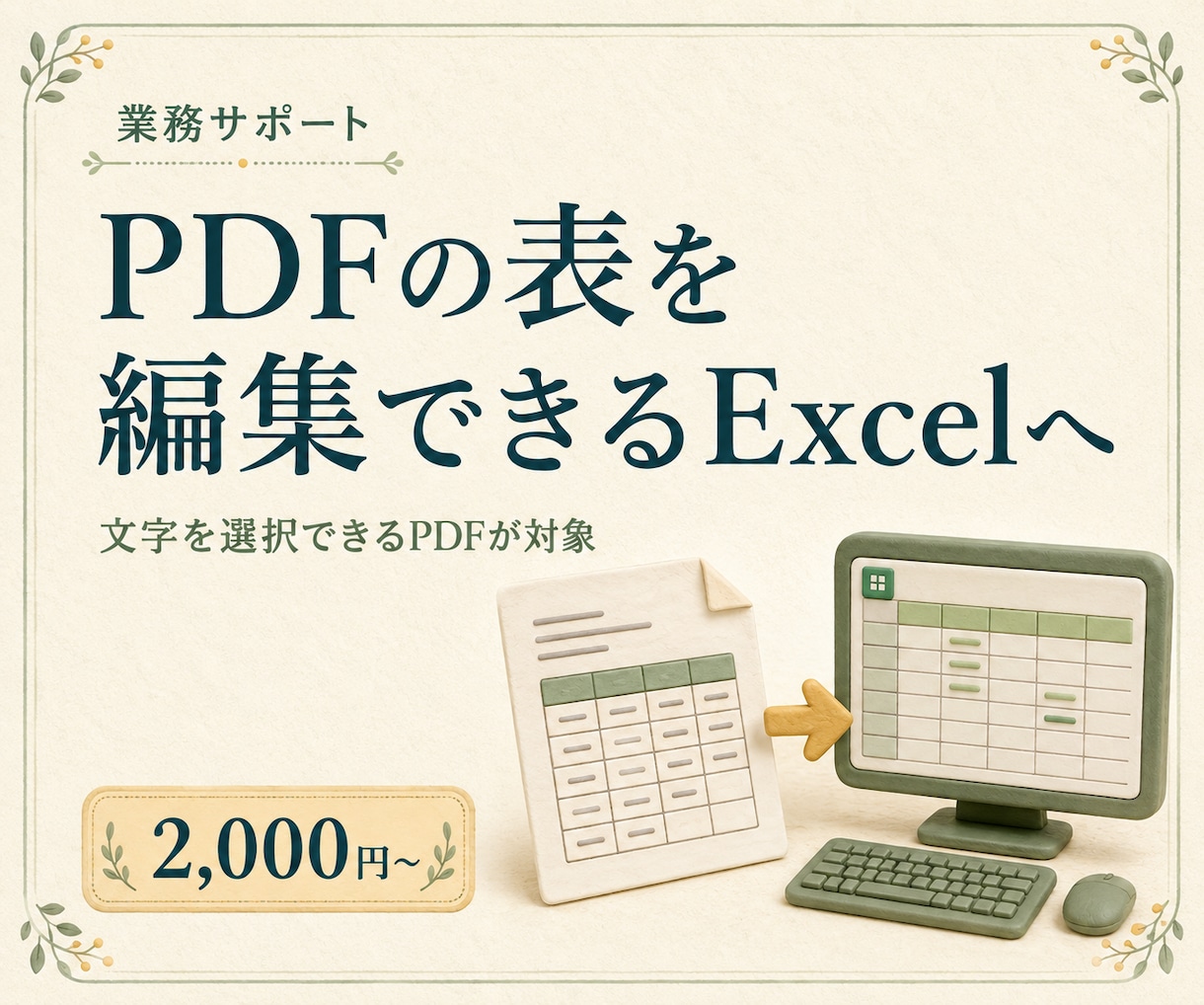 PDFの表を編集できるExcelに変換します 文字を選択できるPDFの表を見やすく整形 イメージ1
