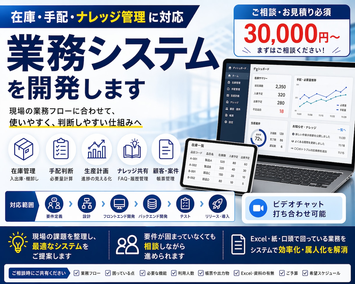 業務に合わせたWinアプリWebアプリを開発します 在庫・手配・ナレッジ管理に対応 イメージ1