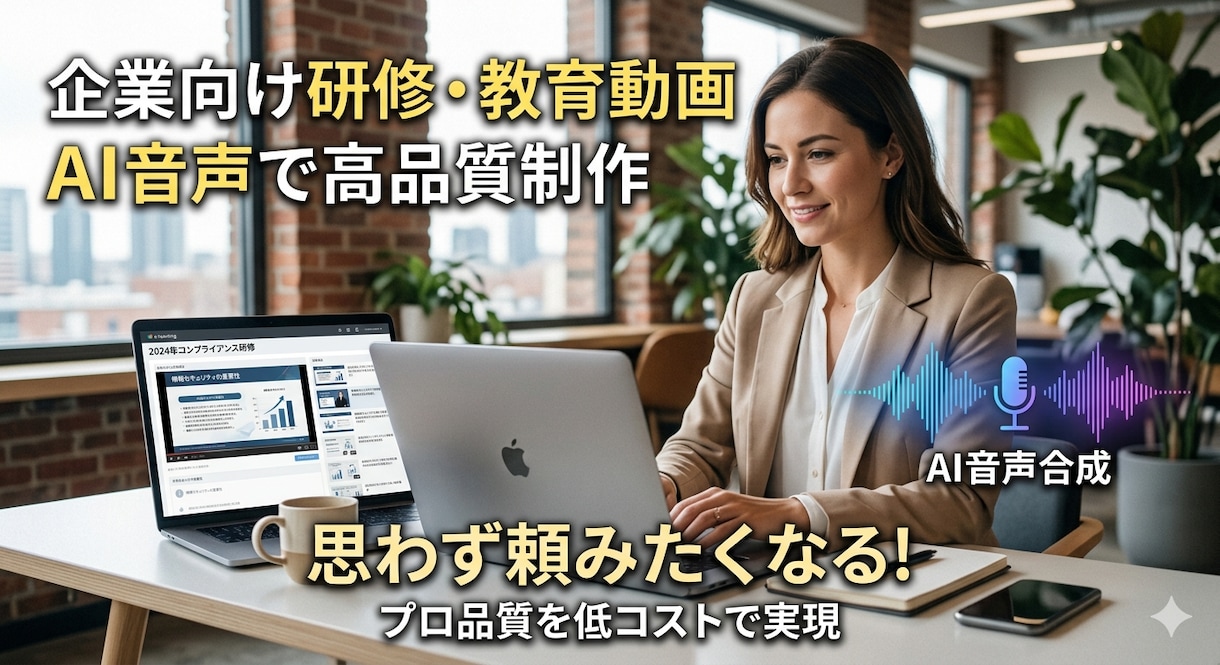 企業向け研修・教育動画をAI音声で制作します Excel/IT/AI研修など100時間以上の制作実績あり イメージ1