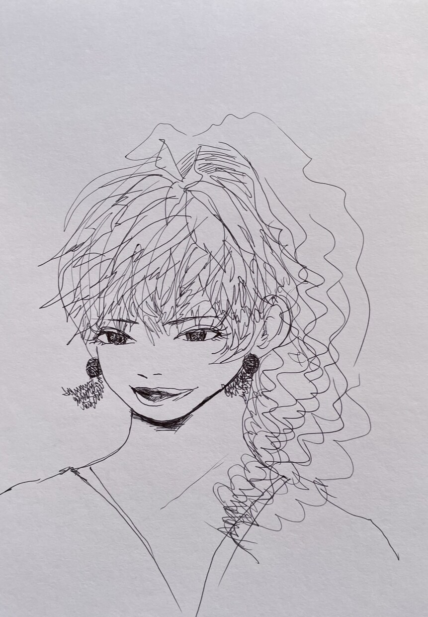 女性のイラスト（上半身）ボールペンで描きます 技術がある方で、何かのベースに使えそうだと思う方 イメージ2