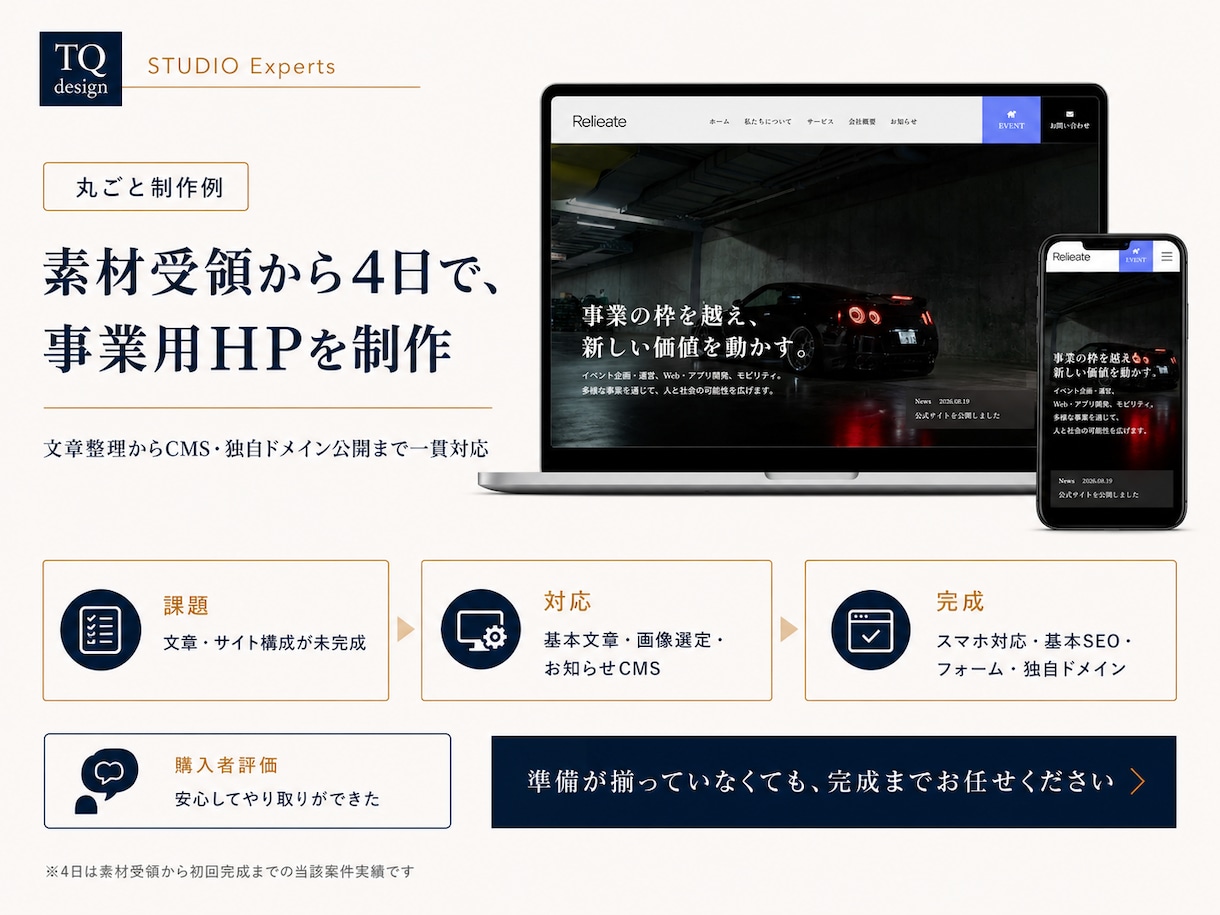 studioで事業用ホームページを作成します 文章も写真も不要｜エキスパートに丸投げ、5万円で公開まで イメージ4
