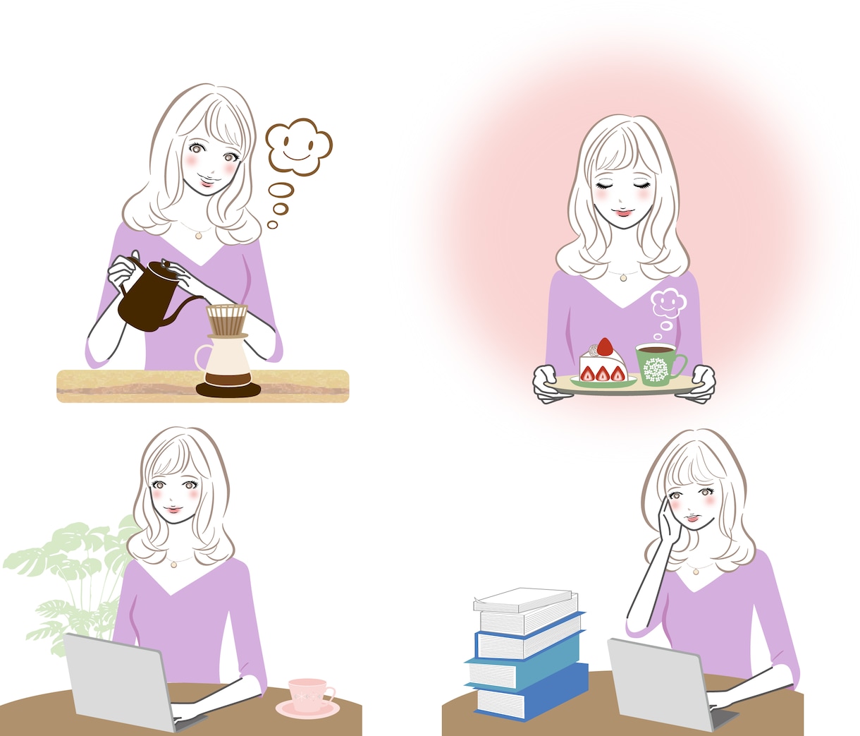 商用利用可。大人かわいい女性イラストを制作します 用途自由。「〜している」動作のカットイラストを制作します イメージ3
