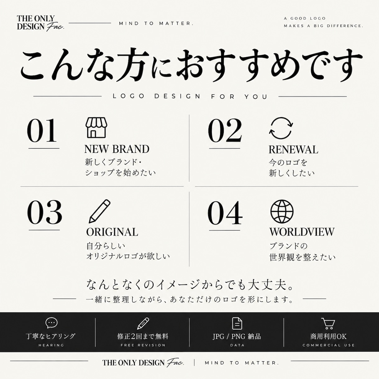想いや世界観を形にするオリジナルロゴを制作します あなたの想いを、ひとつのデザインに。 イメージ2