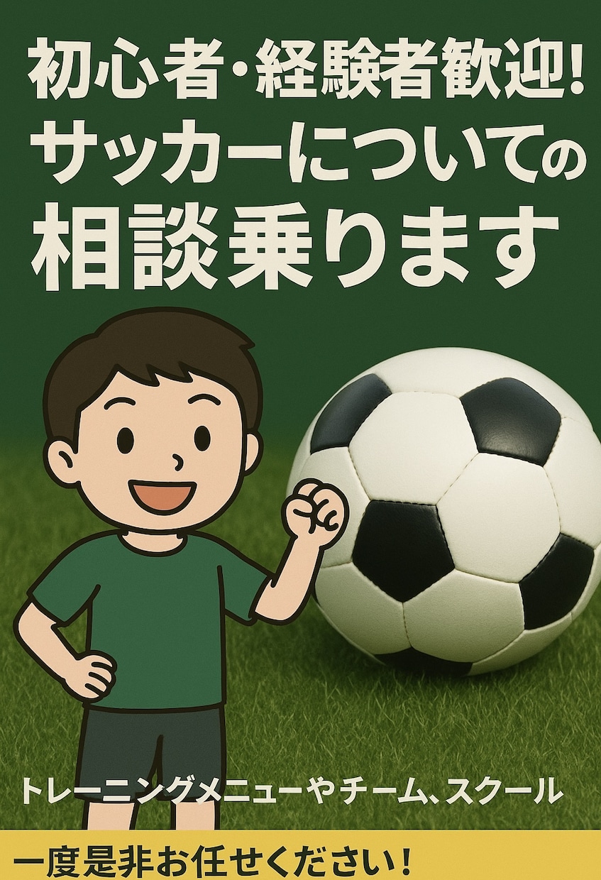 幼・小・中学生年代！サッカーの相談乗ります トレーニングメニューやチーム、スクールの相談など！ イメージ1