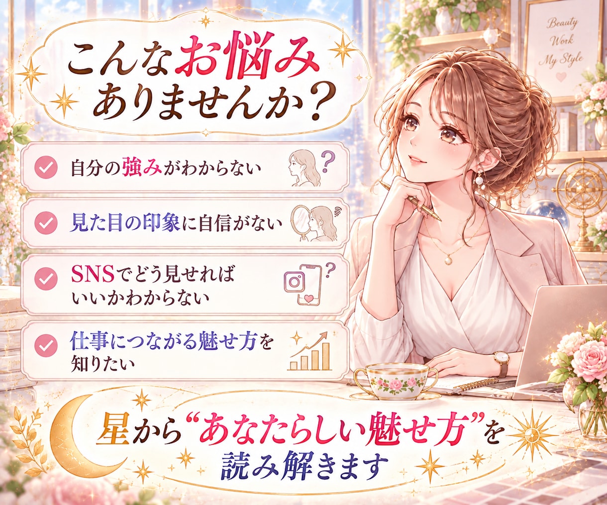 仕事で輝く見た目と強みを星から鑑定します 太陽・MC・金星からあなたの魅せ方と仕事の強みを読み解く イメージ2