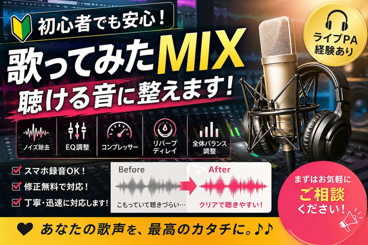 初心者でも安心  MIXで聴ける音に仕上げます 現場で培った音作りで、抜けるMIXを イメージ1