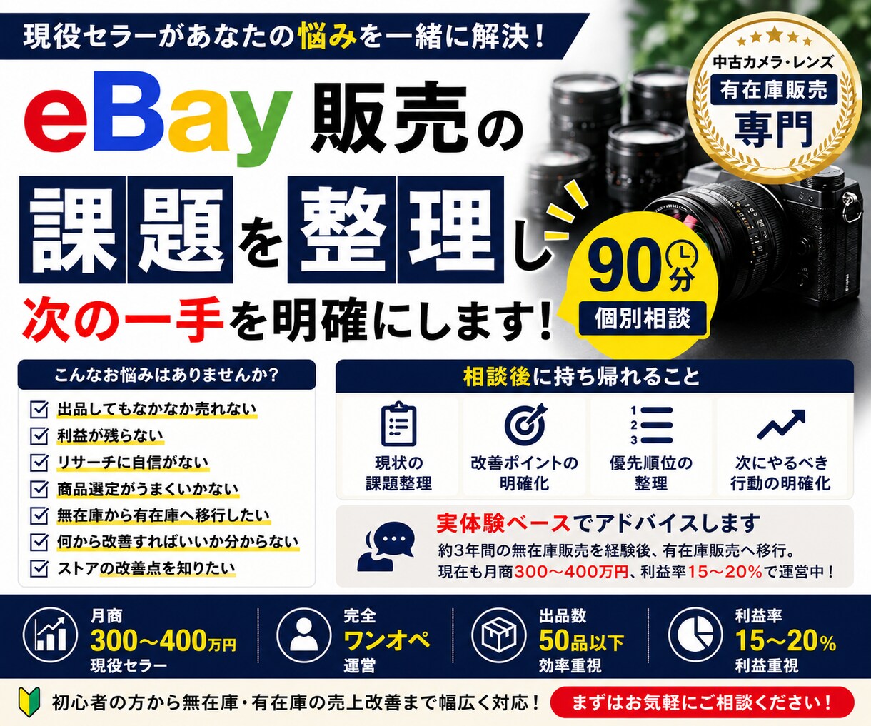 eBay有在庫販売の悩みを解決します 現役有在庫セラーが1時間であなたの改善点を一緒に見つけます イメージ1