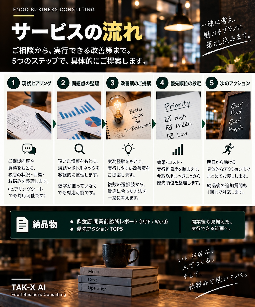 飲食店の開業計画を現場目線で診断しますます メニュー・原価・仕入れ・人員・オペまで開業前に確認 イメージ3