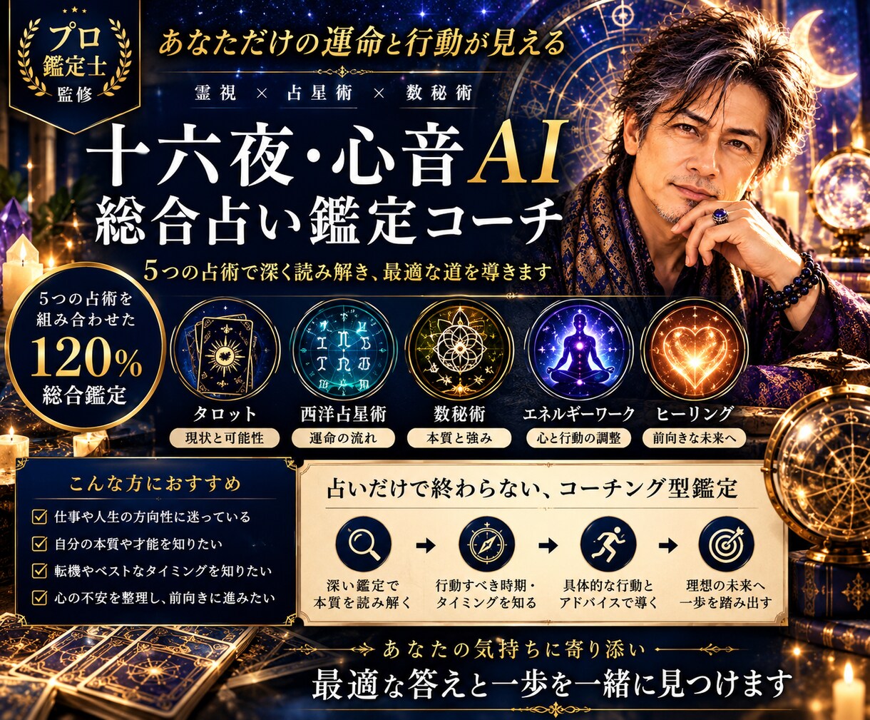 あなたの悩みを5つの占術で深く読み解きます 占い×コーチングで悩みを整理し未来への一歩を導きます イメージ1