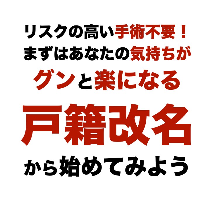 性同一性障害者の『戸籍改名』をサポートします 〜手術の前にまず『無料』改名、『性別』誤認問題カンタン解決！ イメージ1