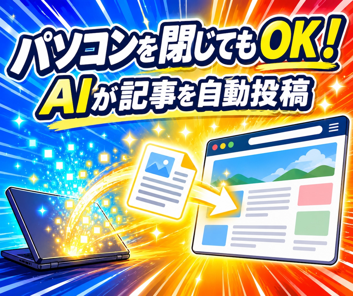 パソコンを閉じてもOK！書くも投稿もAIがやります キーワードを入れるだけでタイトル・本文まで執筆＆投稿ツール イメージ1