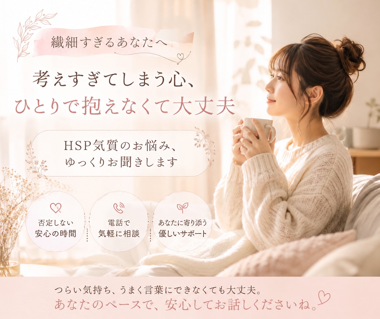繊細なあなたへ。優しさ溢れる心に寄り添います HSPは欠点ではありません。あなたの長所を一緒に探します イメージ6
