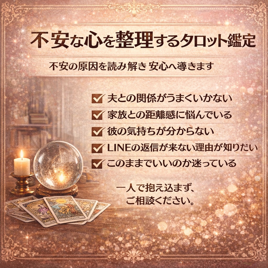 不安な心をタロットで整理します 不安の原因を読み解き安心へ導きます イメージ1