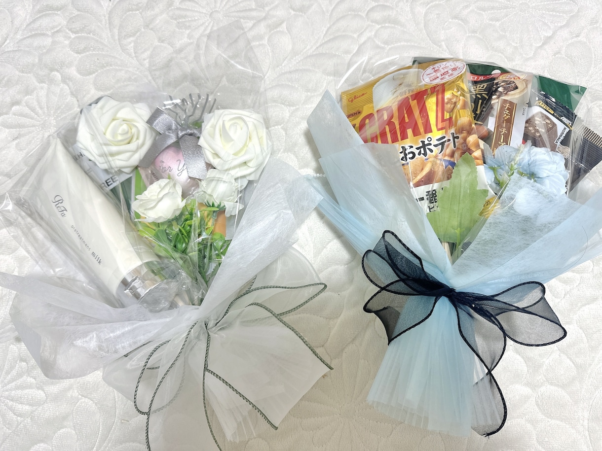 結婚式【コスメブーケ＆おつまみブーケ】作成します 結婚式、披露宴、二次会で使えるお揃いブーケ2点セット♪ イメージ6