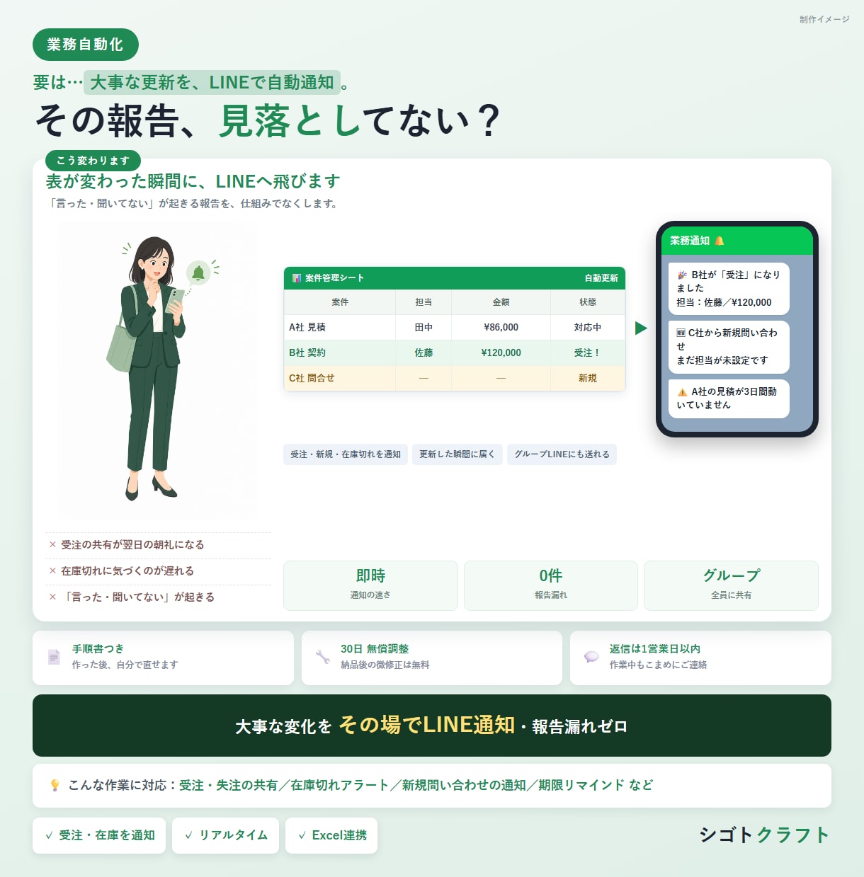 表計算シートとLINEの連携を作ります シート更新をLINE通知、LINE入力を自動記帳 イメージ1