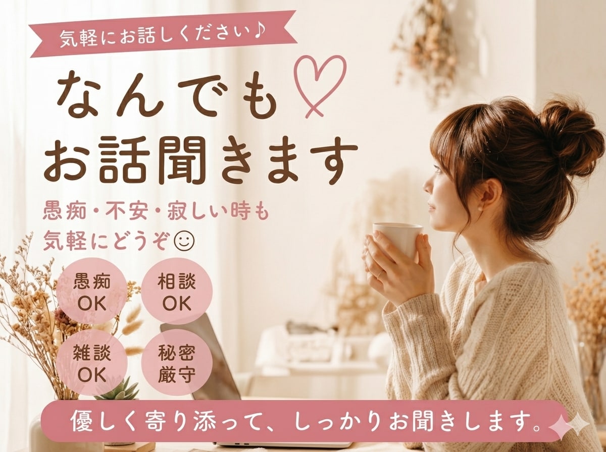 気軽になんでもお話聞きます 愚痴・寂しい時・モヤモヤ全部OKです◎ イメージ1