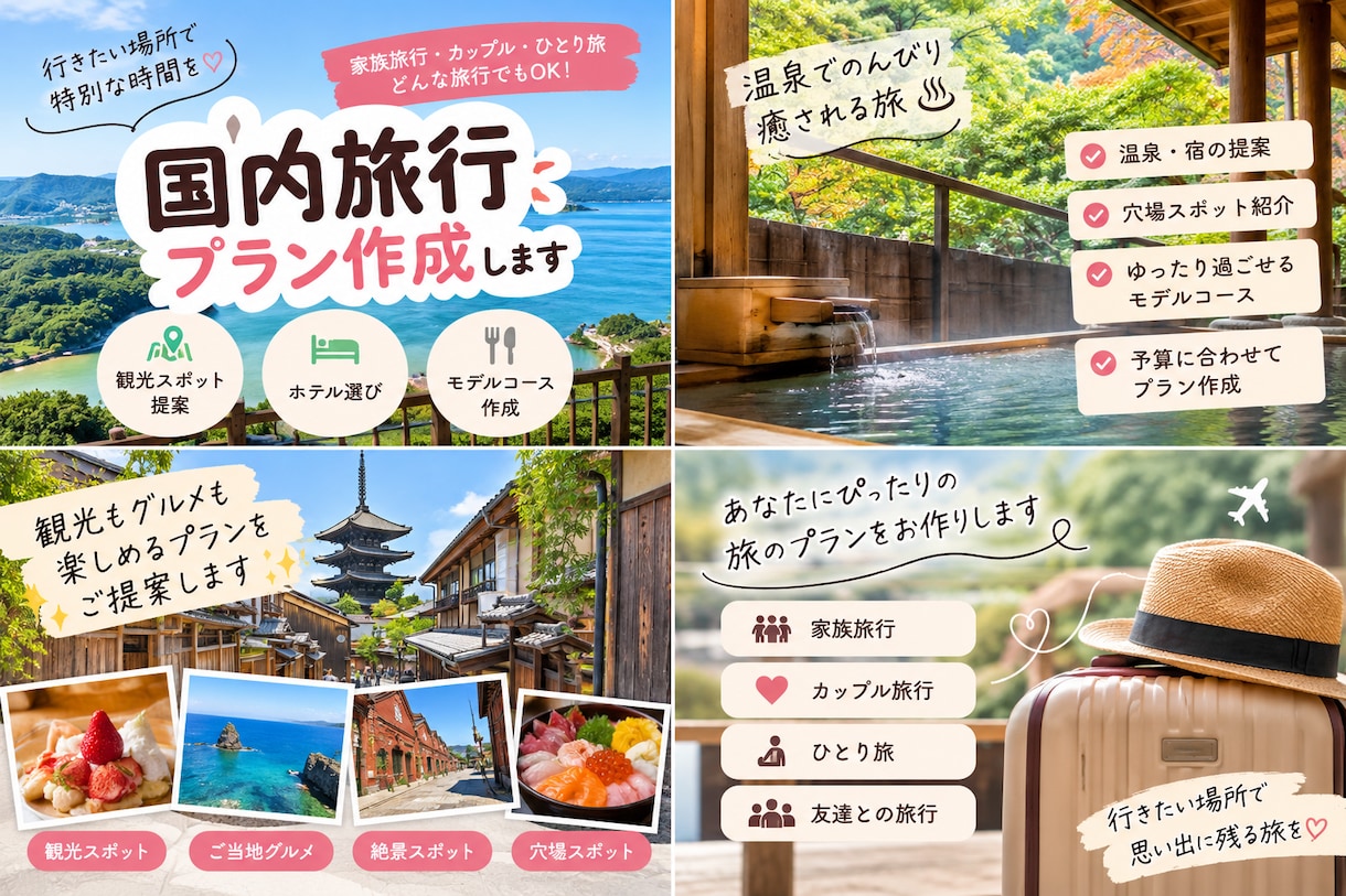国内旅行プランを作りますます 希望に合わせて旅行プランを一緒に考えます イメージ1