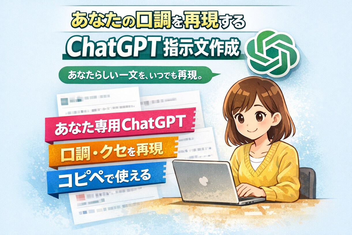 あなたの口調を再現するChatGPT指示文作ります あなたらしい一文を、いつでも再現。あなたのChatGPTへ。 イメージ1