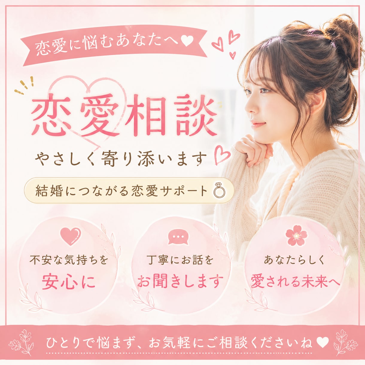 半年以内に結婚したい方恋愛の進め方やさしく整えます “好き”だけの恋愛を卒業して、結婚につながる恋へ イメージ1