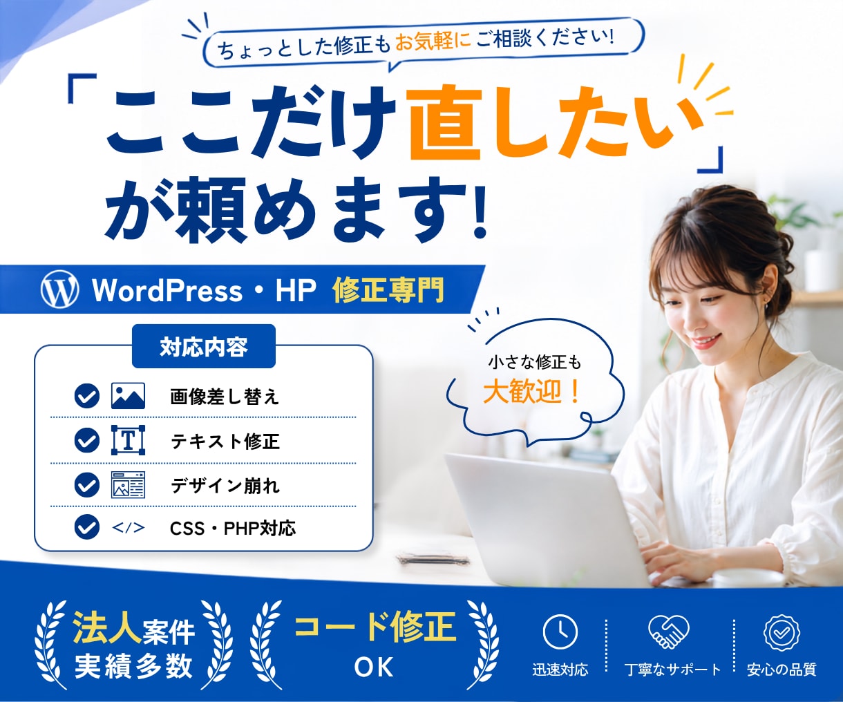 HPの「ここだけ直したい」を解決します 画像・テキスト修正からコード崩れ対応までプロにおまかせ！ イメージ1