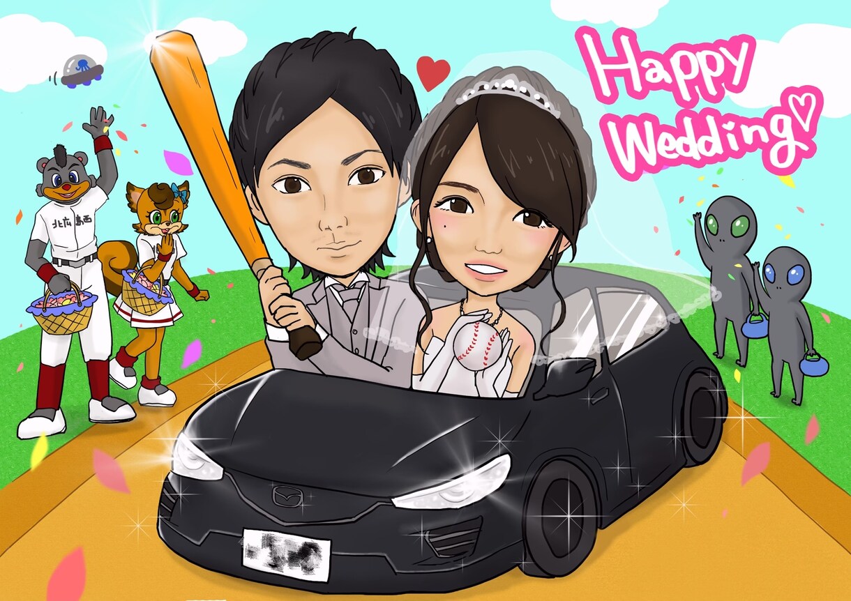お好きなテイストで☆彡.。結婚式の似顔絵描きます お好きな絵柄で似顔絵を♪ウェルカムボードのデザインも可能 イメージ2