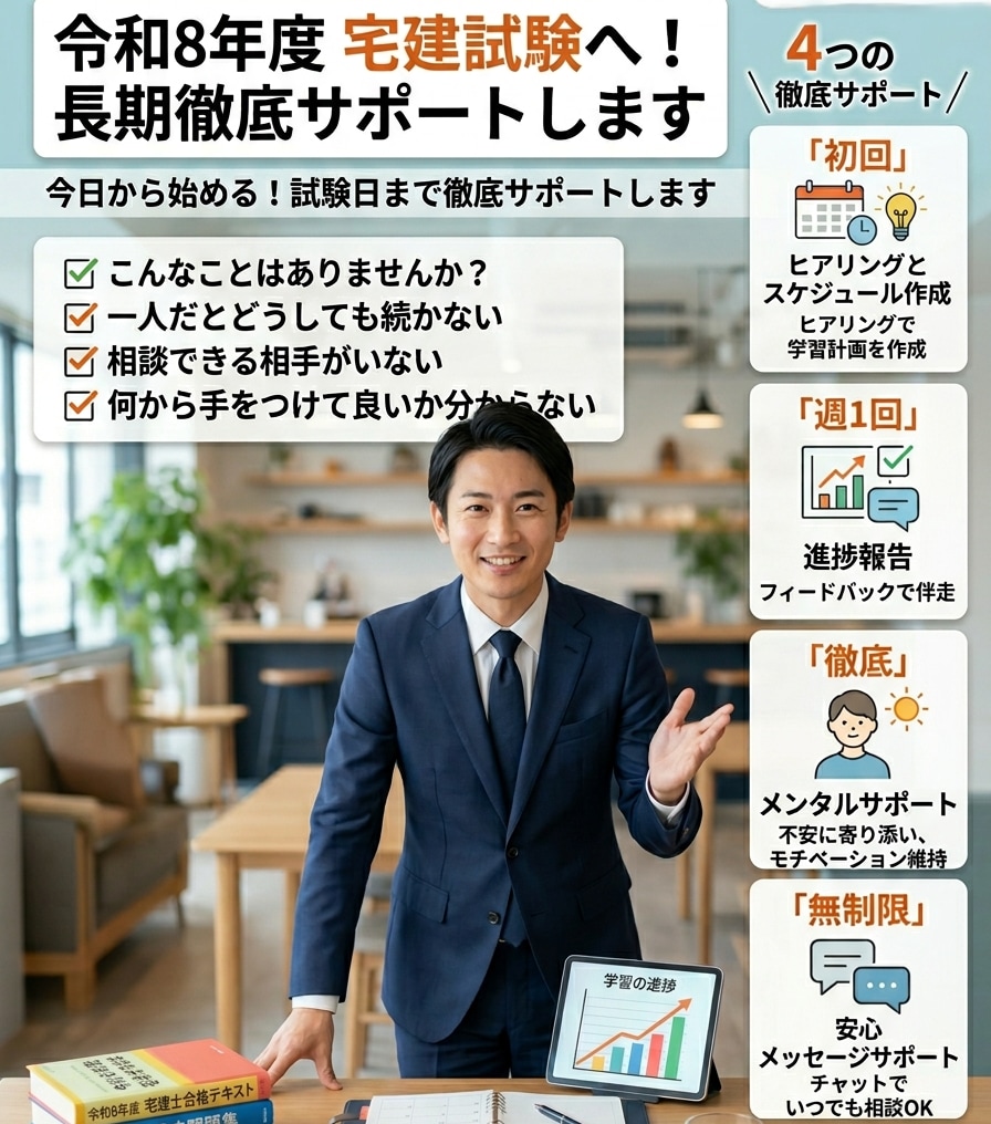 令和8年度宅建試験へ！長期徹底サポートします 今日から始める！試験日まで約6カ月間、徹底サポートします イメージ1