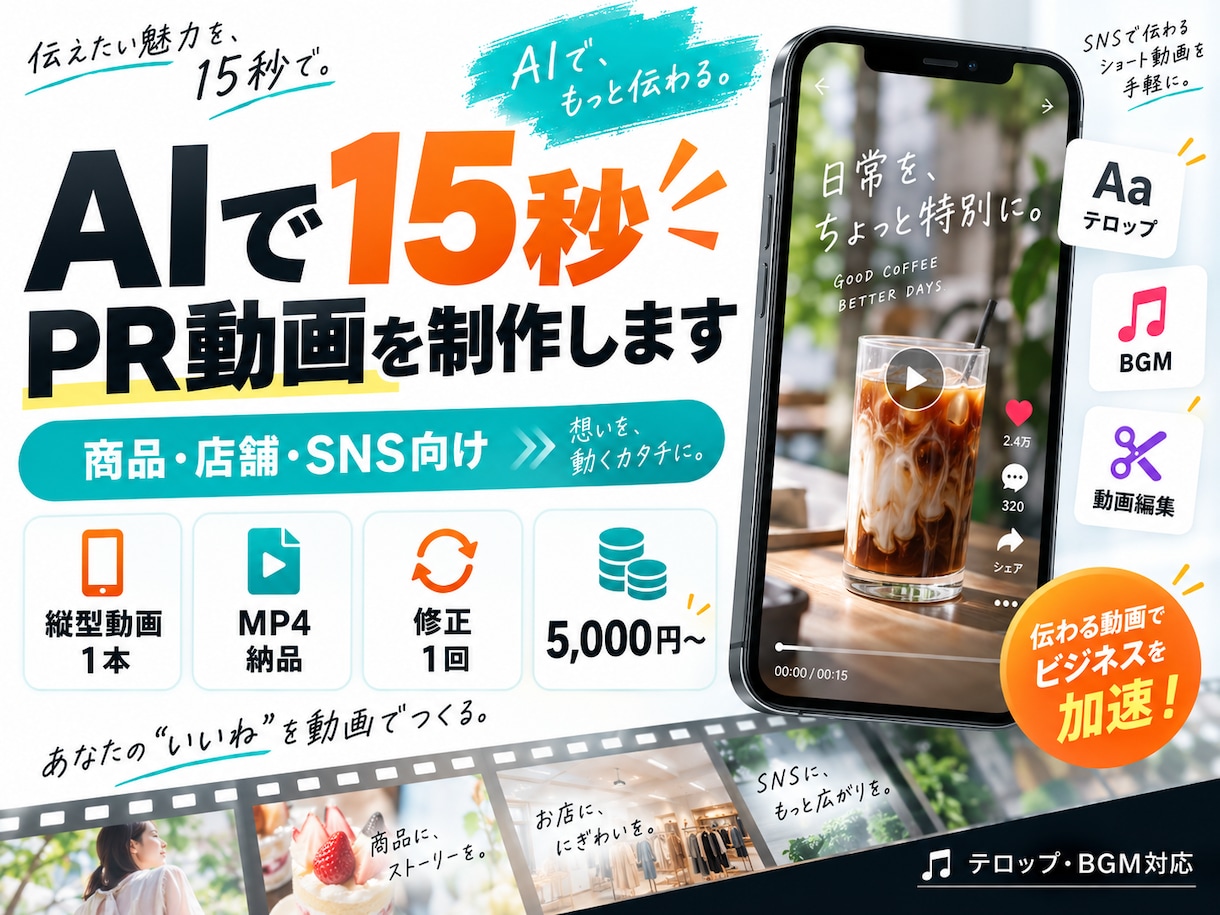 AIで15秒PR動画を制作しますます 商品・店舗向けの縦型PR動画を制作 イメージ2