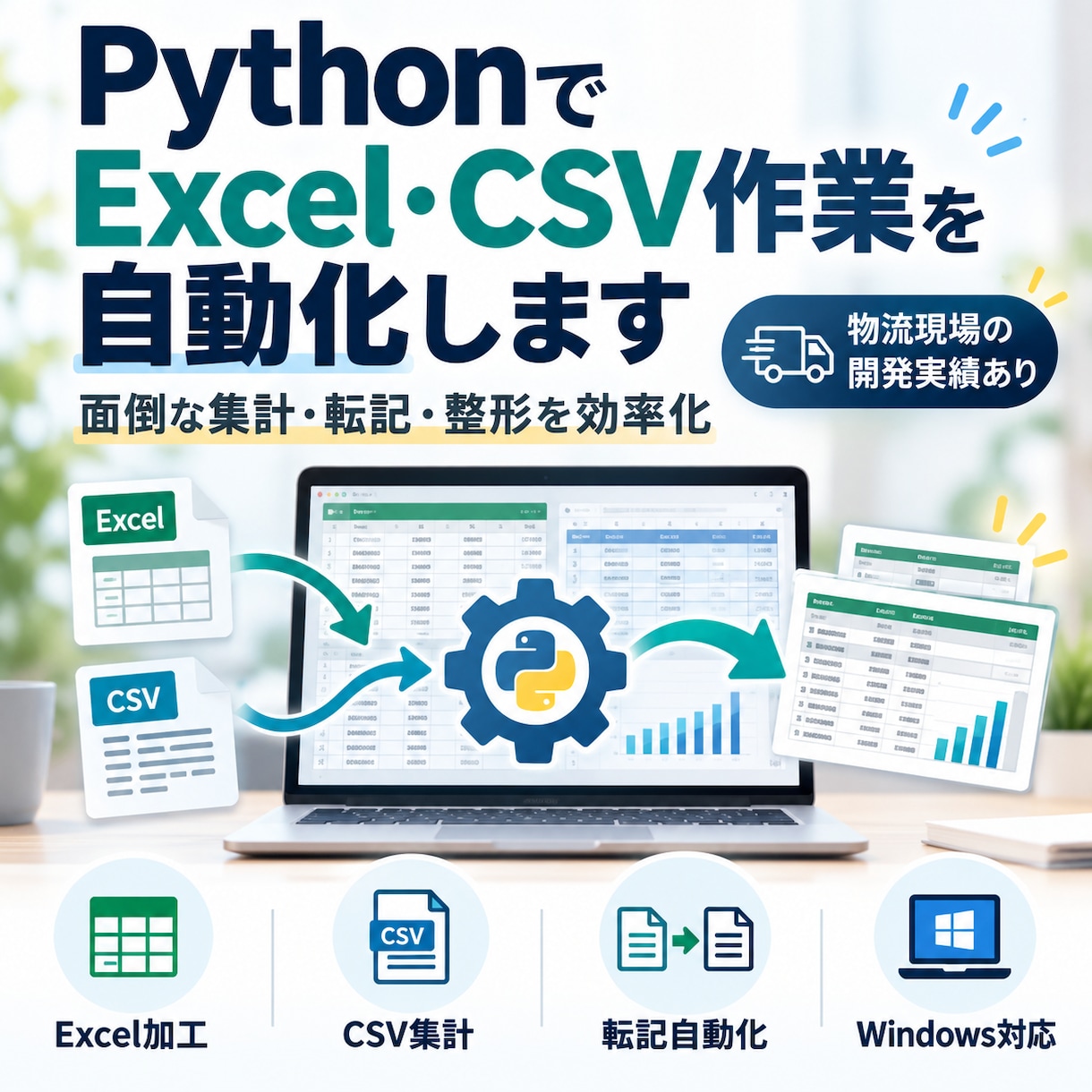 PythonでExcel・CSV作業を自動化します 面倒な集計・転記を効率化！物流現場での開発実績あり イメージ1