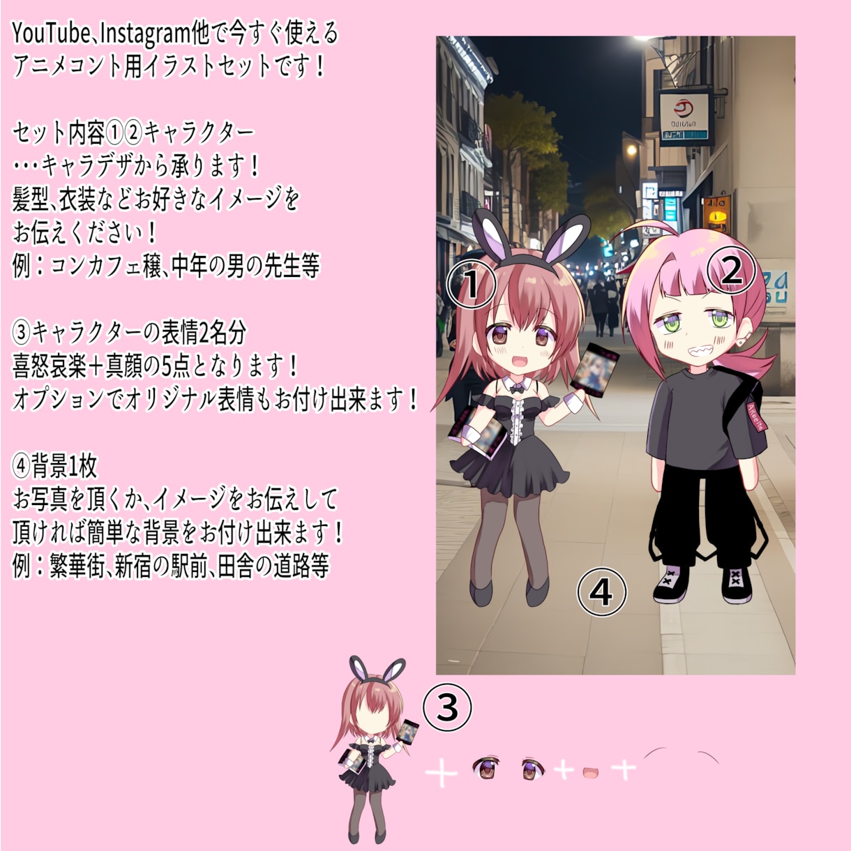アニメコント用イラストセットお作り致します YouTube、Instagram等ですぐに使える！ イメージ2