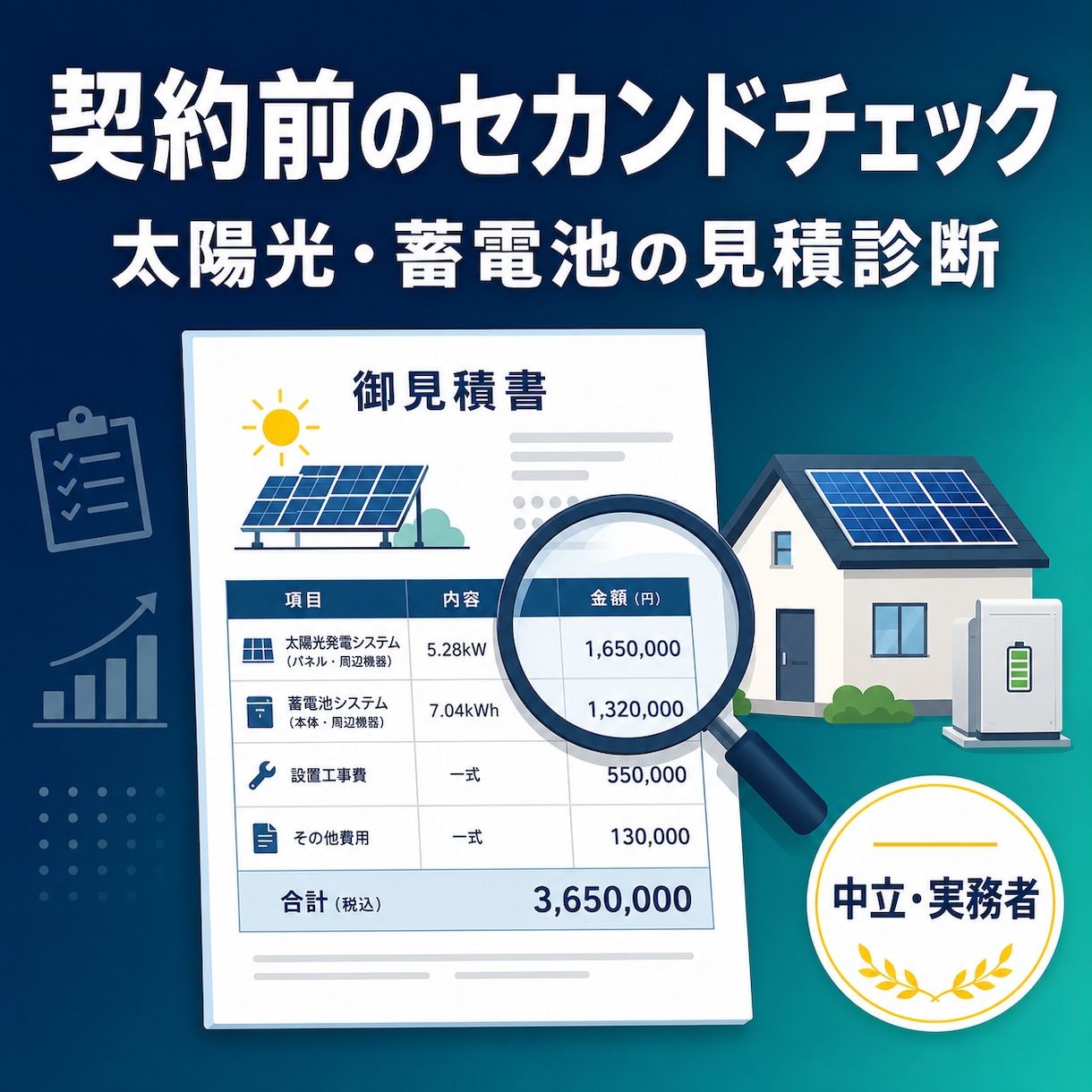 訪販の太陽光・蓄電池見積を契約前に診断します 現役の施工実務者が中立の立場で判断材料をお渡しします イメージ1