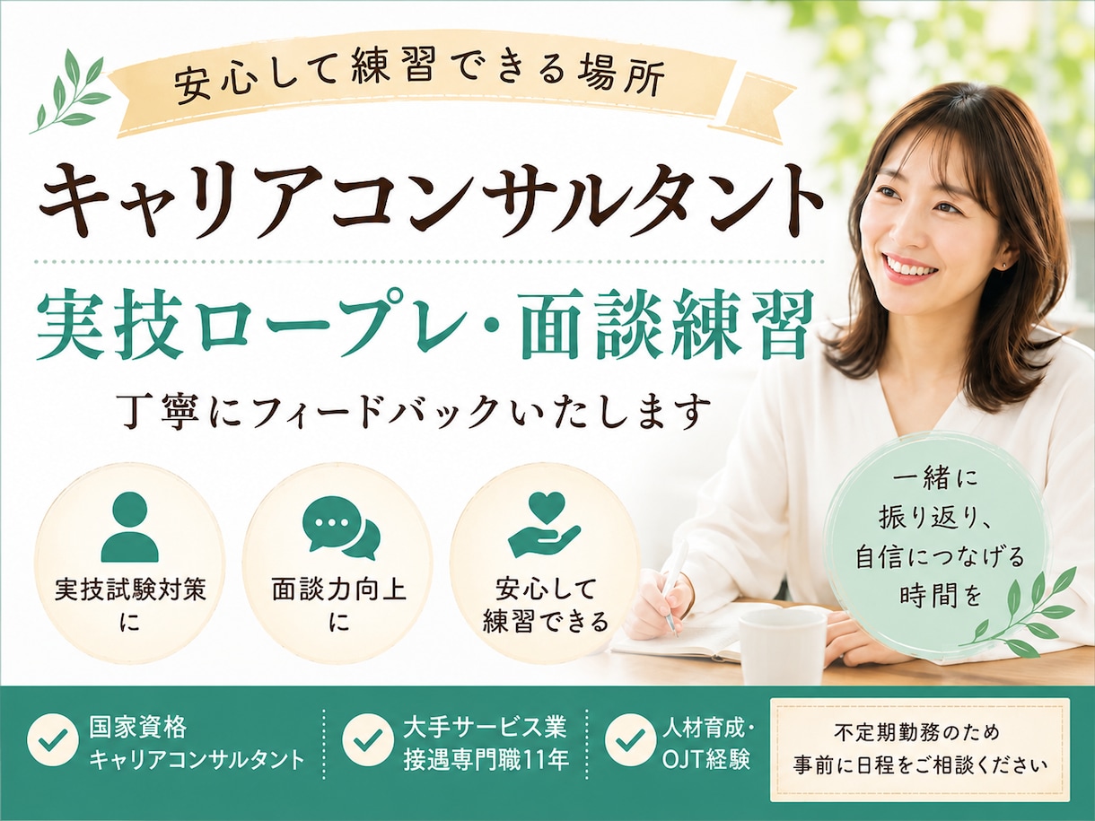 キャリアコンサルタント実技ロープレ練習します 安心して練習できる場所。丁寧にフィードバックします。 イメージ1
