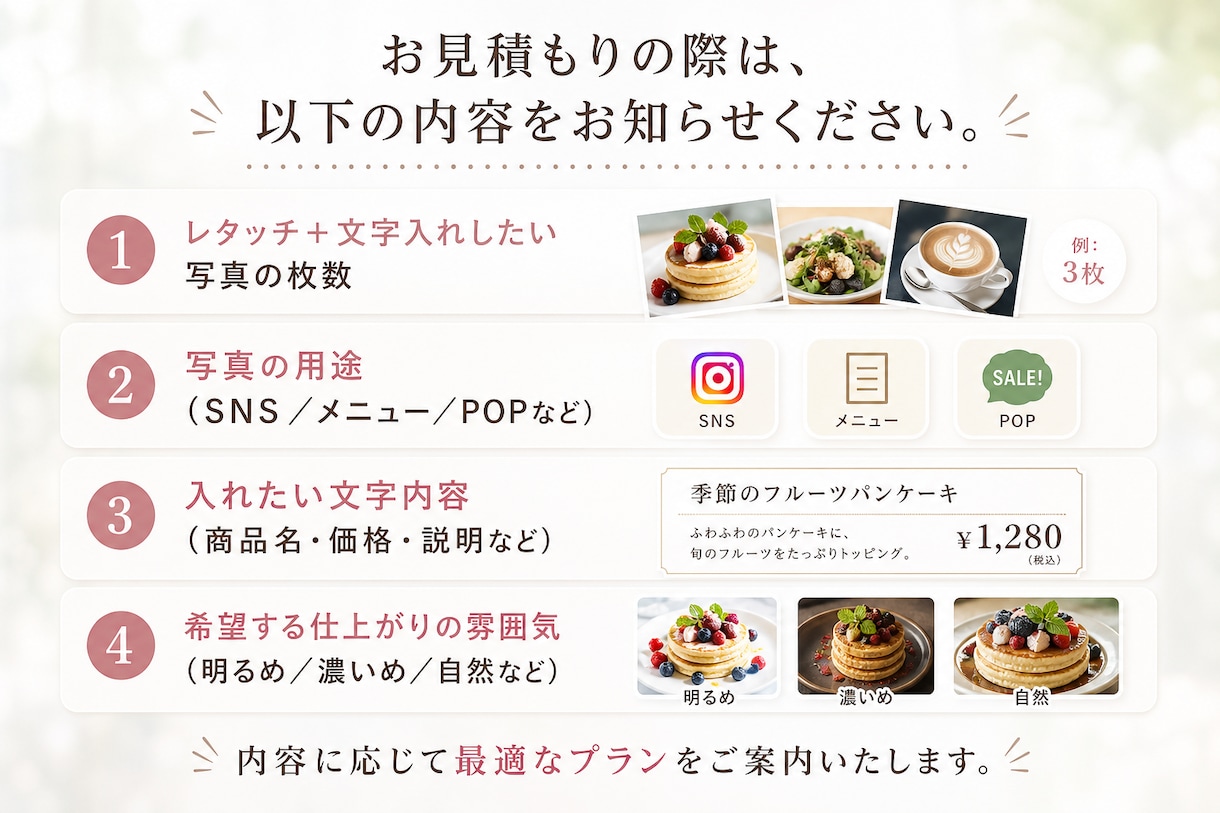 料理写真を美しくレタッチし文字入れします 飲食歴20年のプロが料理写真を美しく補正し文字入れ イメージ3